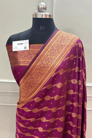 Purple Golden Zari Silky Banarasi Saree