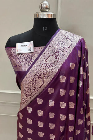 Purple Golden Zari Silky Banarasi Saree