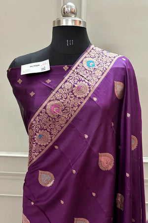 Purple Golden Zari Silky Banarasi Saree