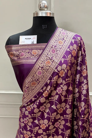 Purple Golden Zari Silky Banarasi Saree