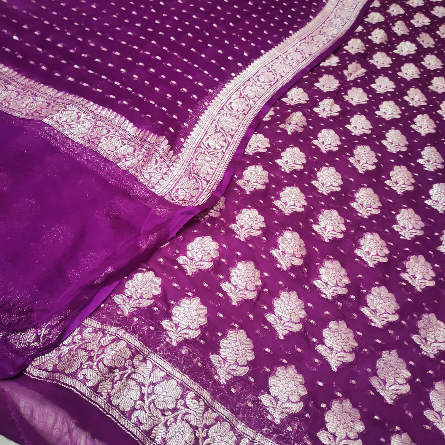 Purple Handloom Georgette Silk Banarasi Suit