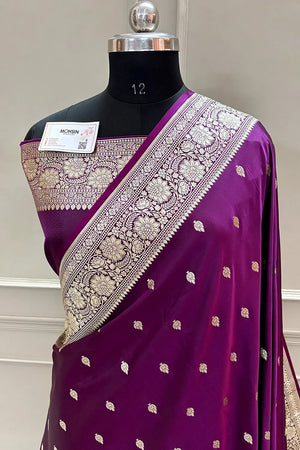 Purple Mario Patti Katan Silk Banarasi Saree