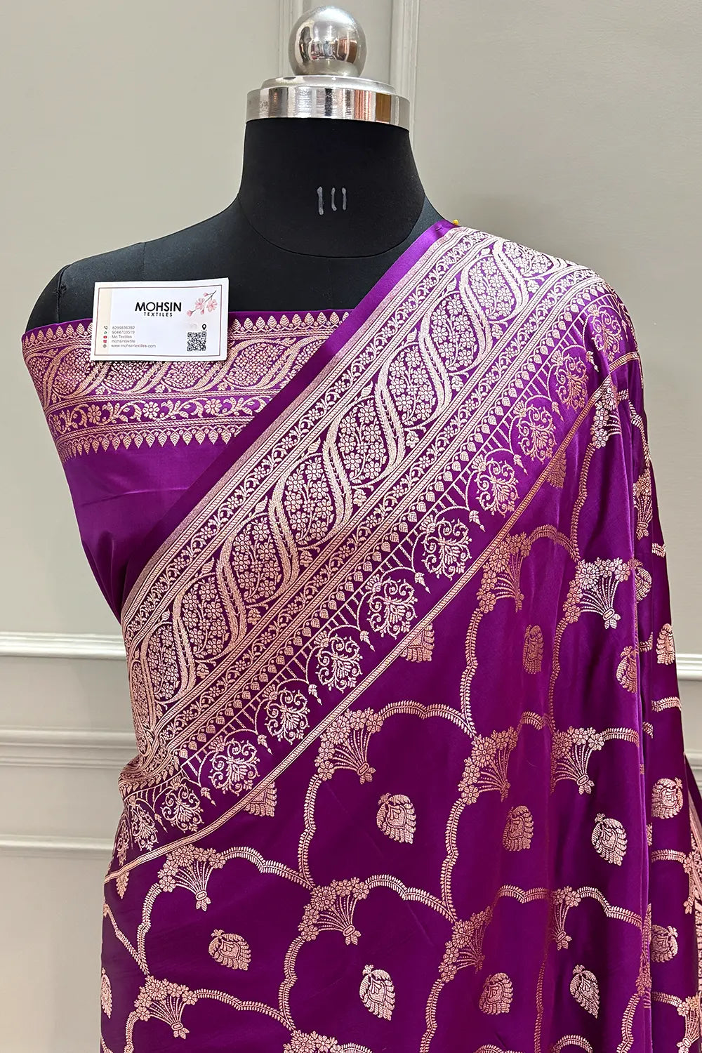 Purple Mughal Mehrab Katan Silk Banarasi Saree