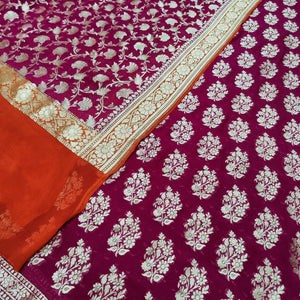 Purple Orange Multi Georgette Silk Banarasi Suit