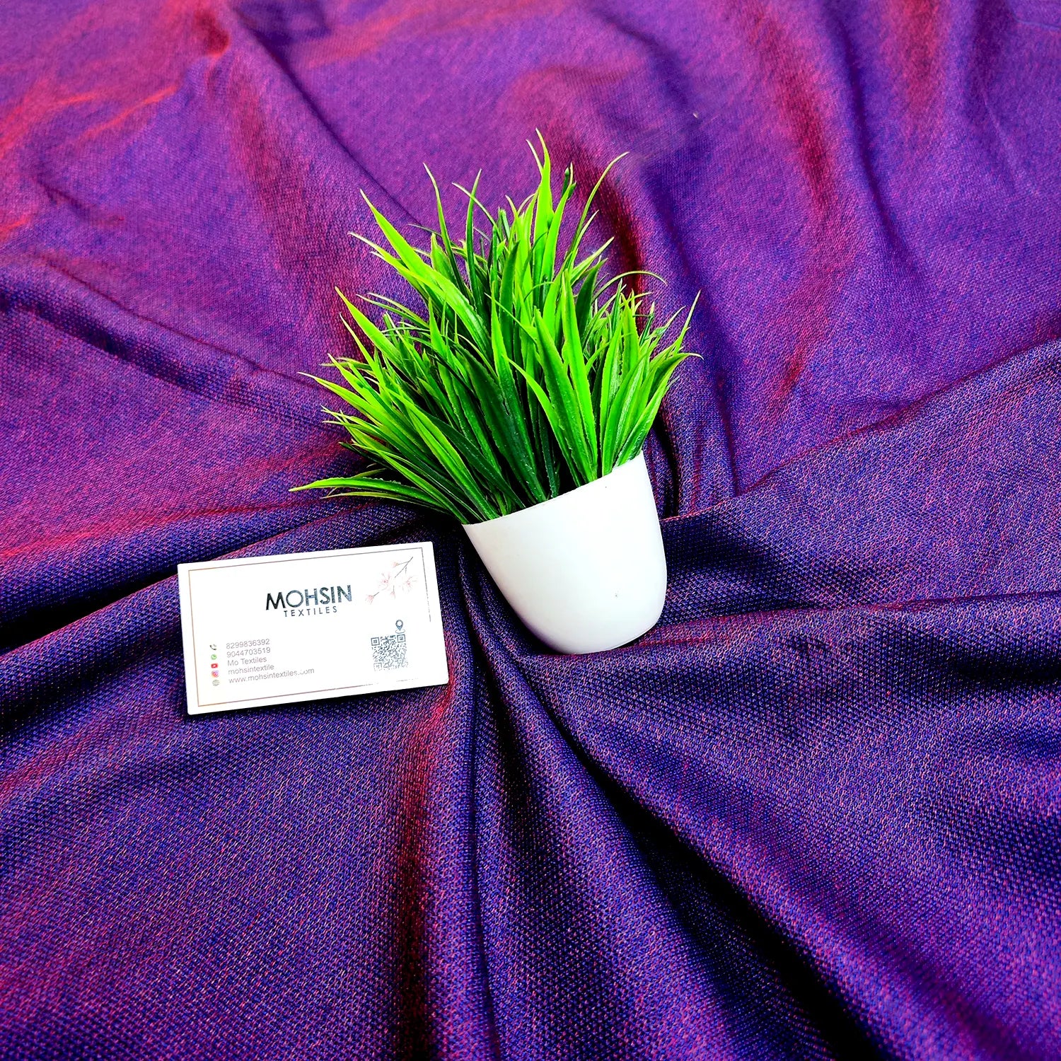 Purple Red Cotton Silk Banarasi Fabric