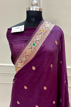 Purple Resham Zari Dupion Silk Banarasi Saree