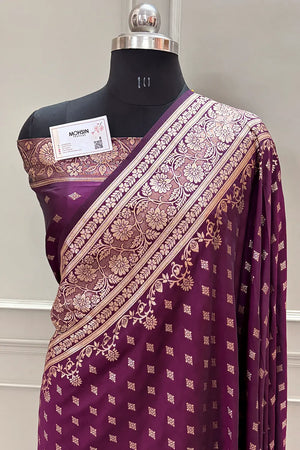 Purple Resham Zari Silky Banarasi Saree