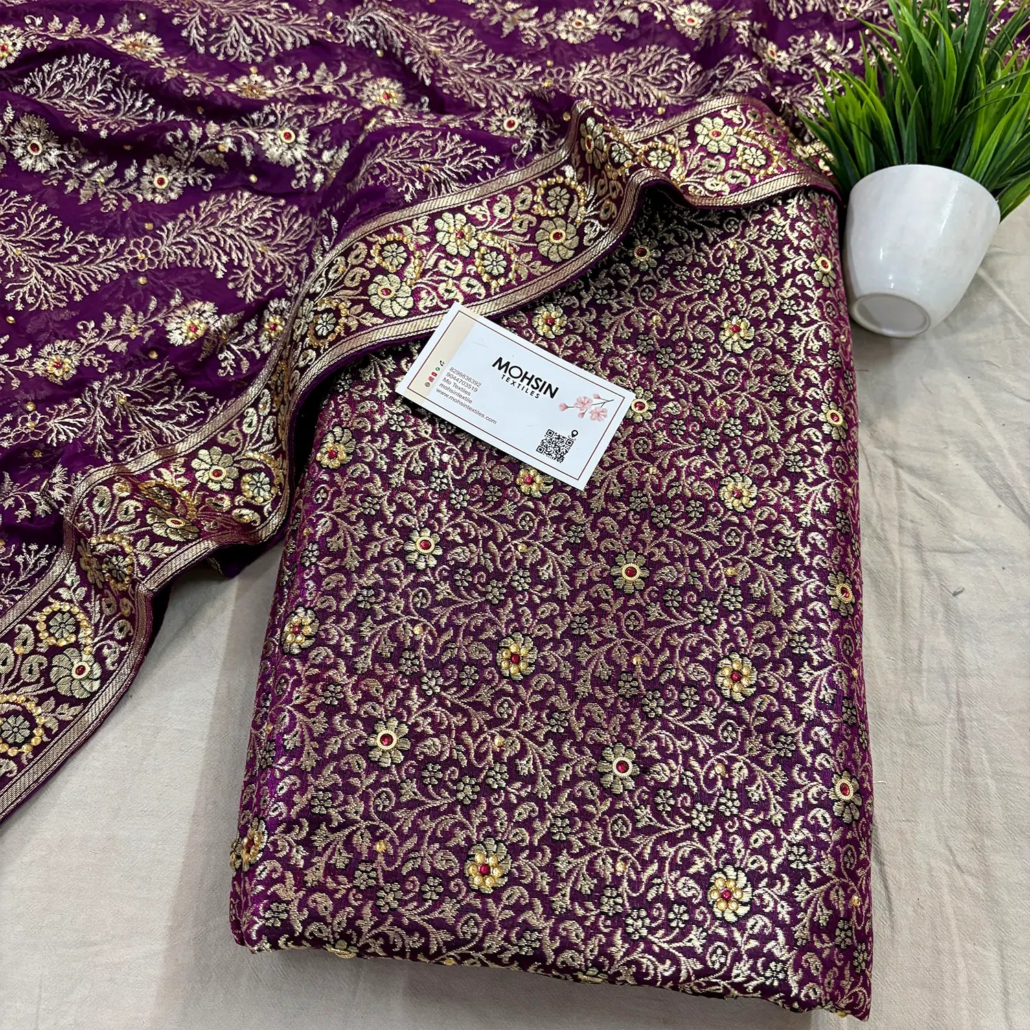 Purple Stone Work Kimkhab Silk Banarasi Gharara