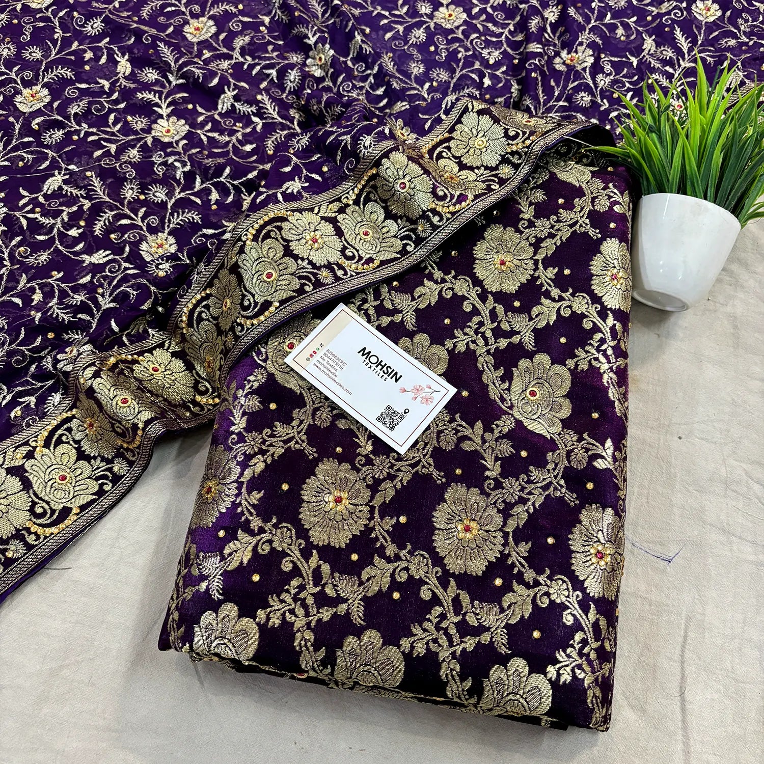 Purple Stone Work Kimkhab Silk Banarasi Gharara