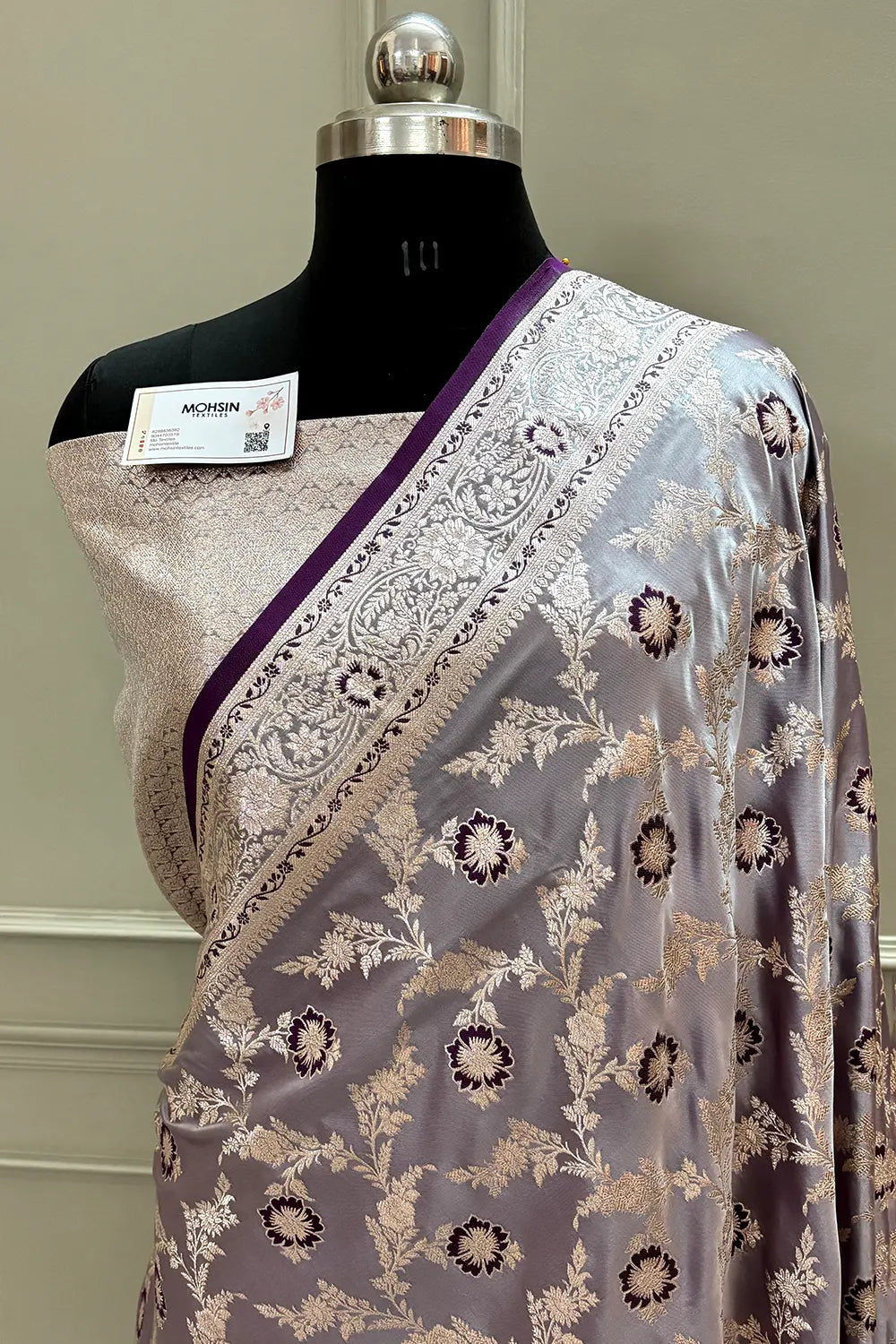 Purple Zahra Jaal Katan Silk Banarasi Saree
