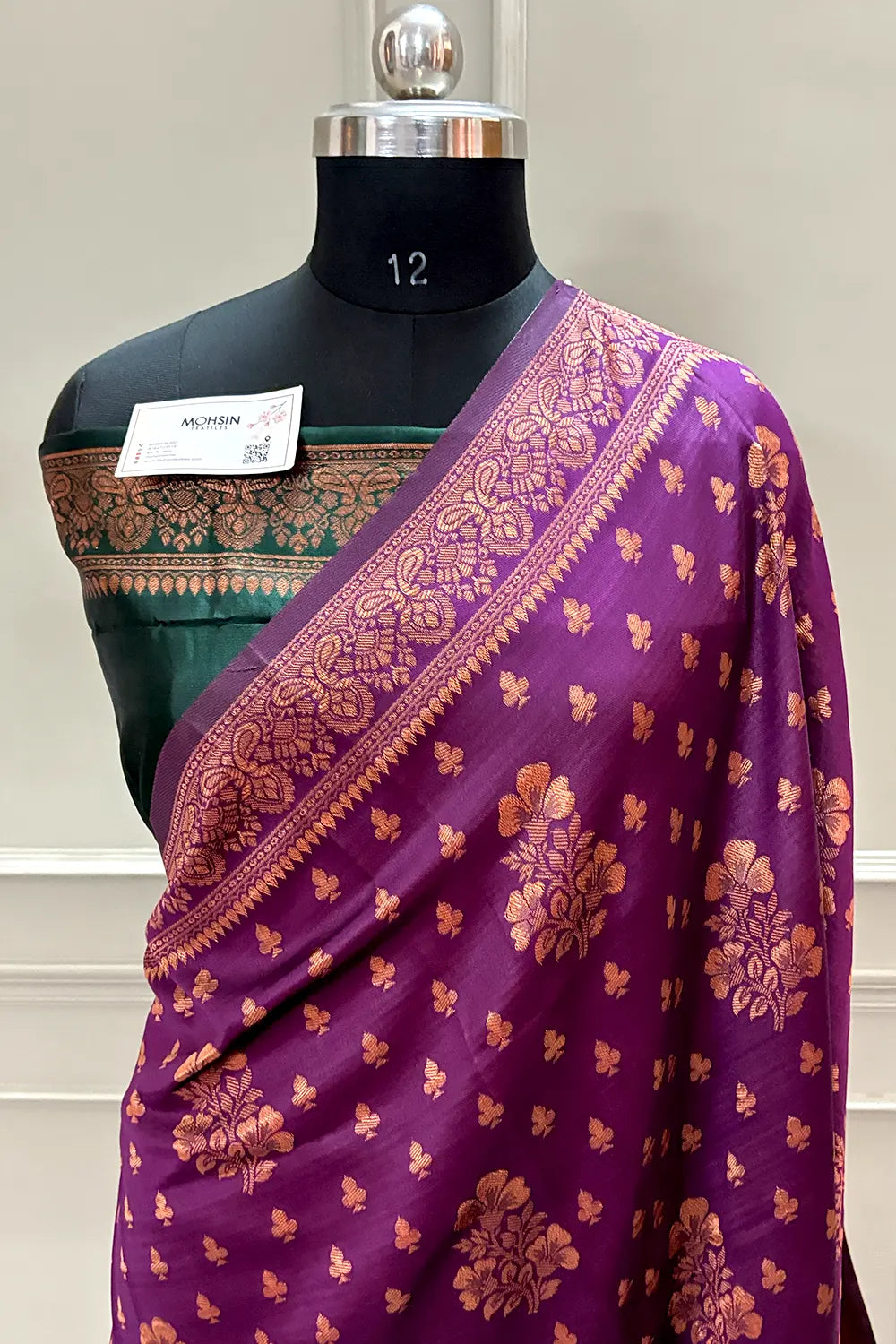 Purple and Bottle Green Golden Zari Banarasi Silk Saree