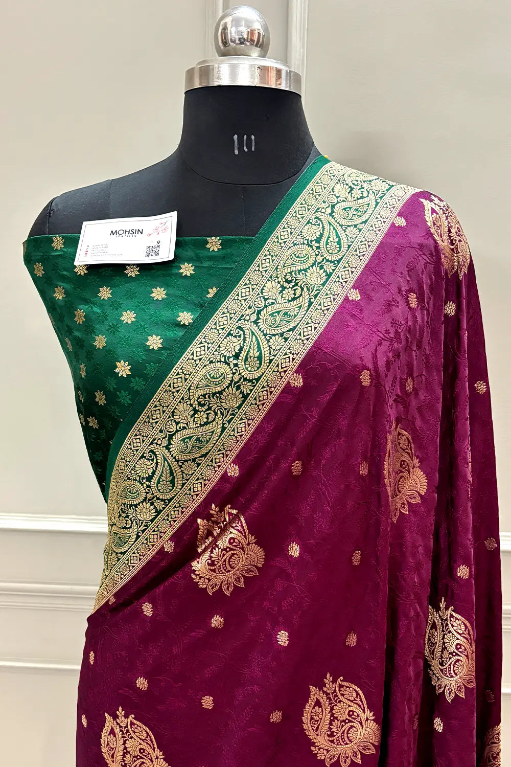 Purple and Bottle Green Golden Zari Katan Silk Banarasi Saree