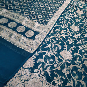 Teal Pure Khaddi Georgette Chiffon Banarasi Suit