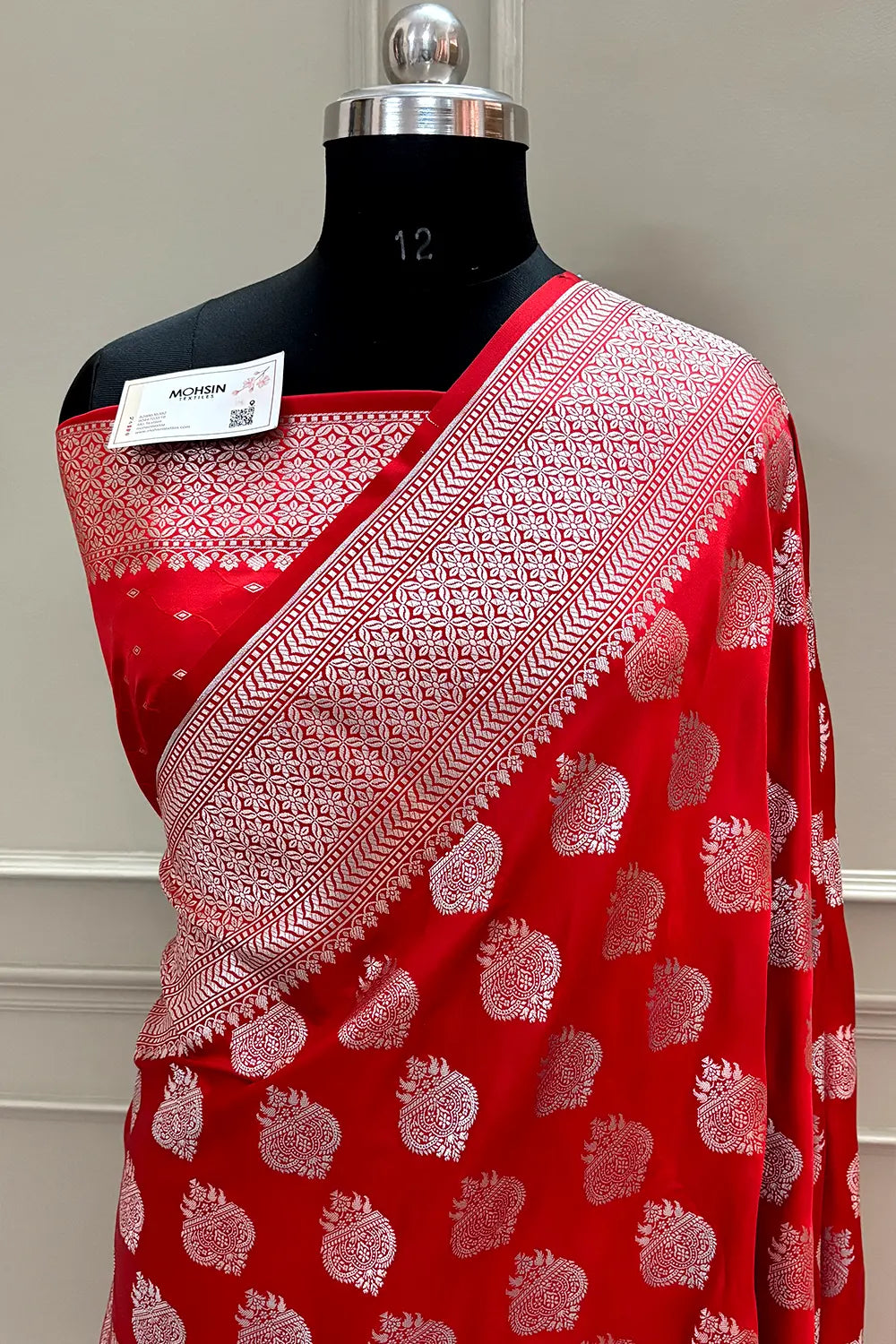 Raveena Tandon Red Katan Silk Banarasi Saree