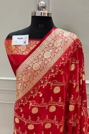 Red Bhawar Jaal Katan Silk Banarasi Saree