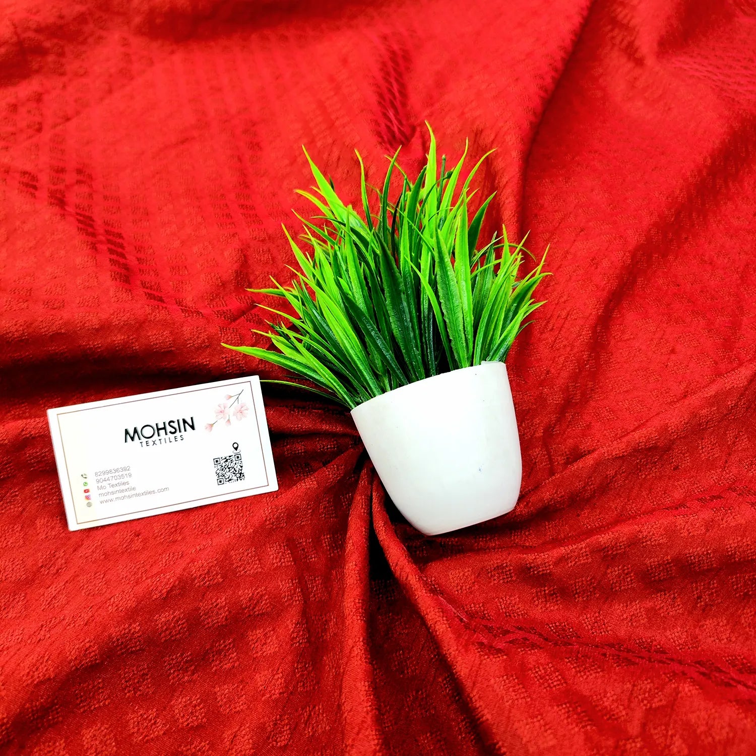 Red Brocade Cotton Silk Banarasi Fabric