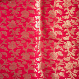 Red Golden Zari Banarasi Musrize Silk Fabric