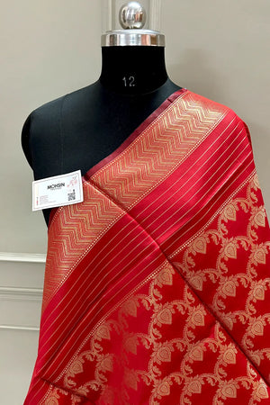 Red Golden Zari Banarasi Silk Dupatta