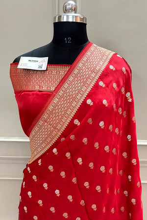 Red Golden Zari Georgette Silk Banarasi Saree