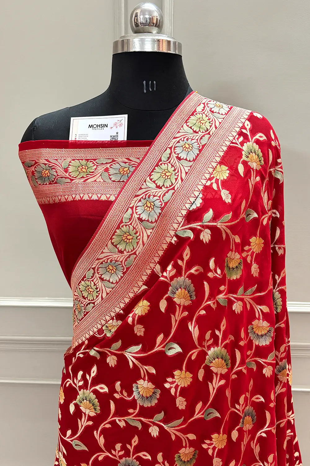 Red Golden Zari Georgette Silk Banarasi Saree