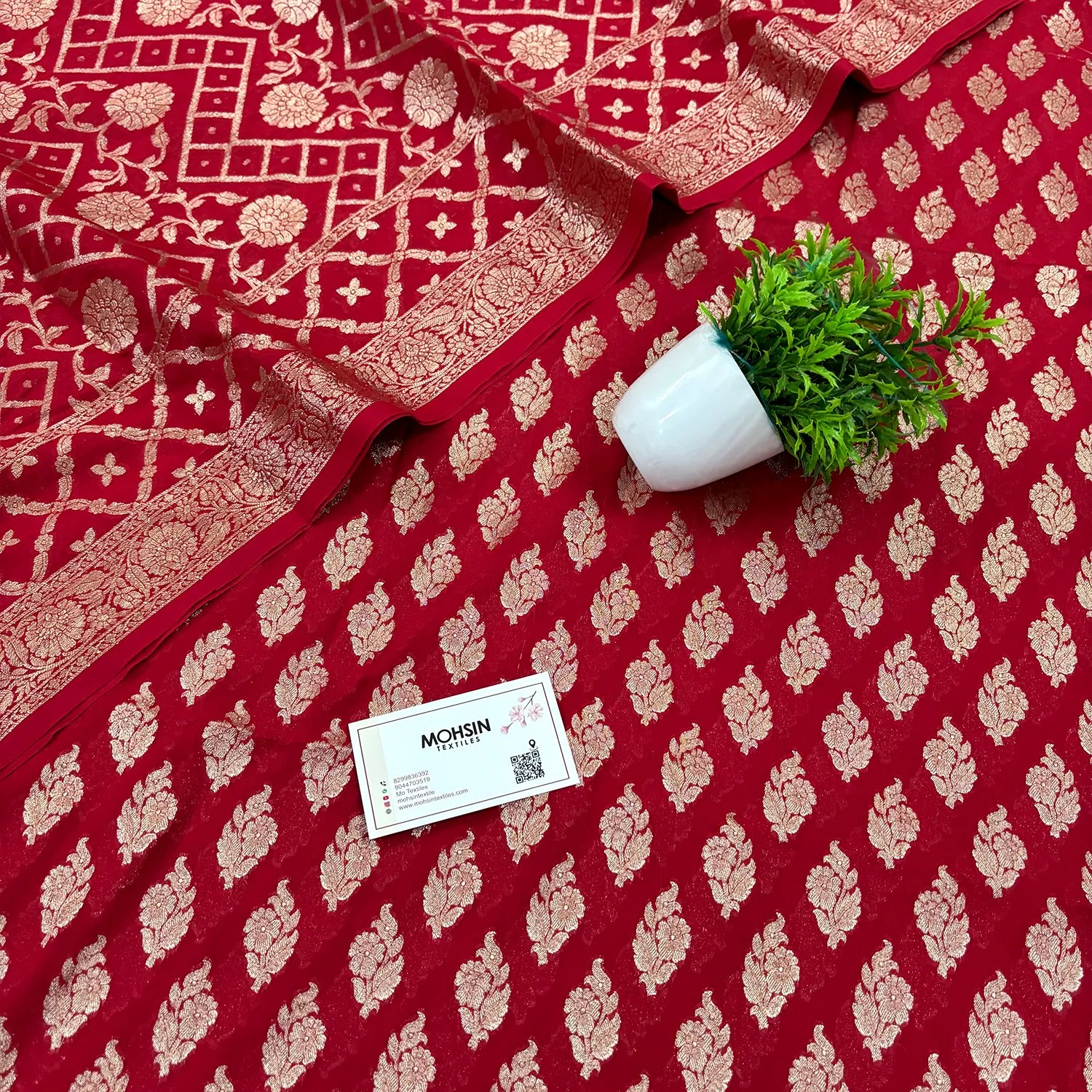 Red Golden Zari Georgette Silk Banarasi Suit