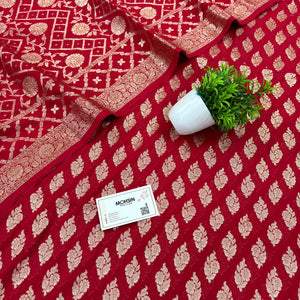 Red Golden Zari Georgette Silk Banarasi Suit