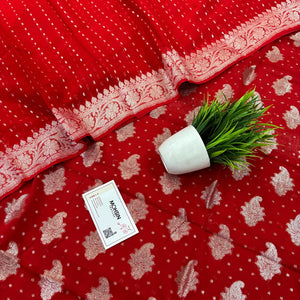 Red Golden Zari Georgette Silk Banarasi Suit