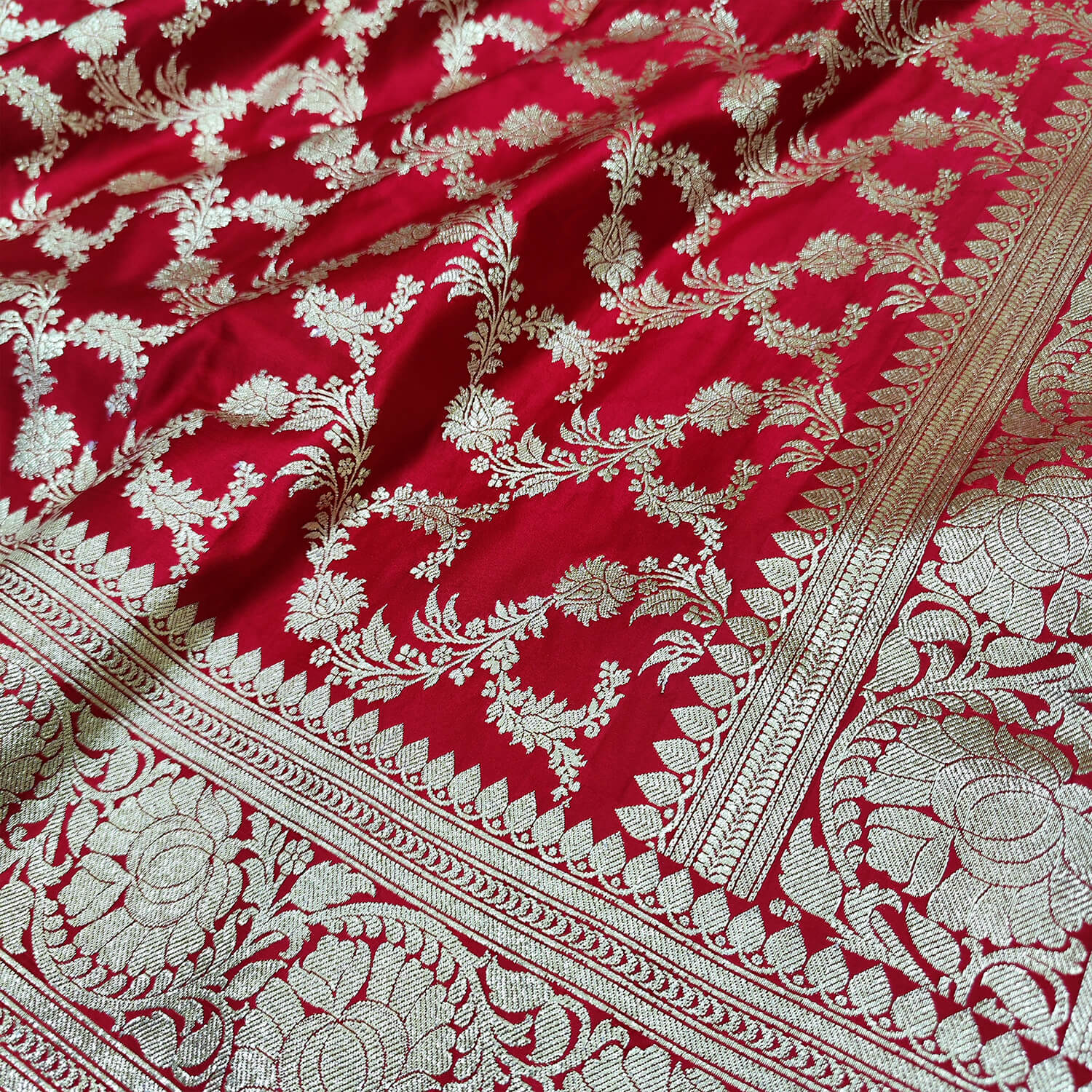 Red Golden Zari Katan Silk Banarasi Saree