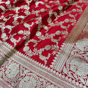 Red Golden Zari Katan Silk Banarasi Saree