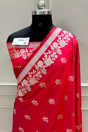 Red Golden Zari Katan Silk Banarasi Saree