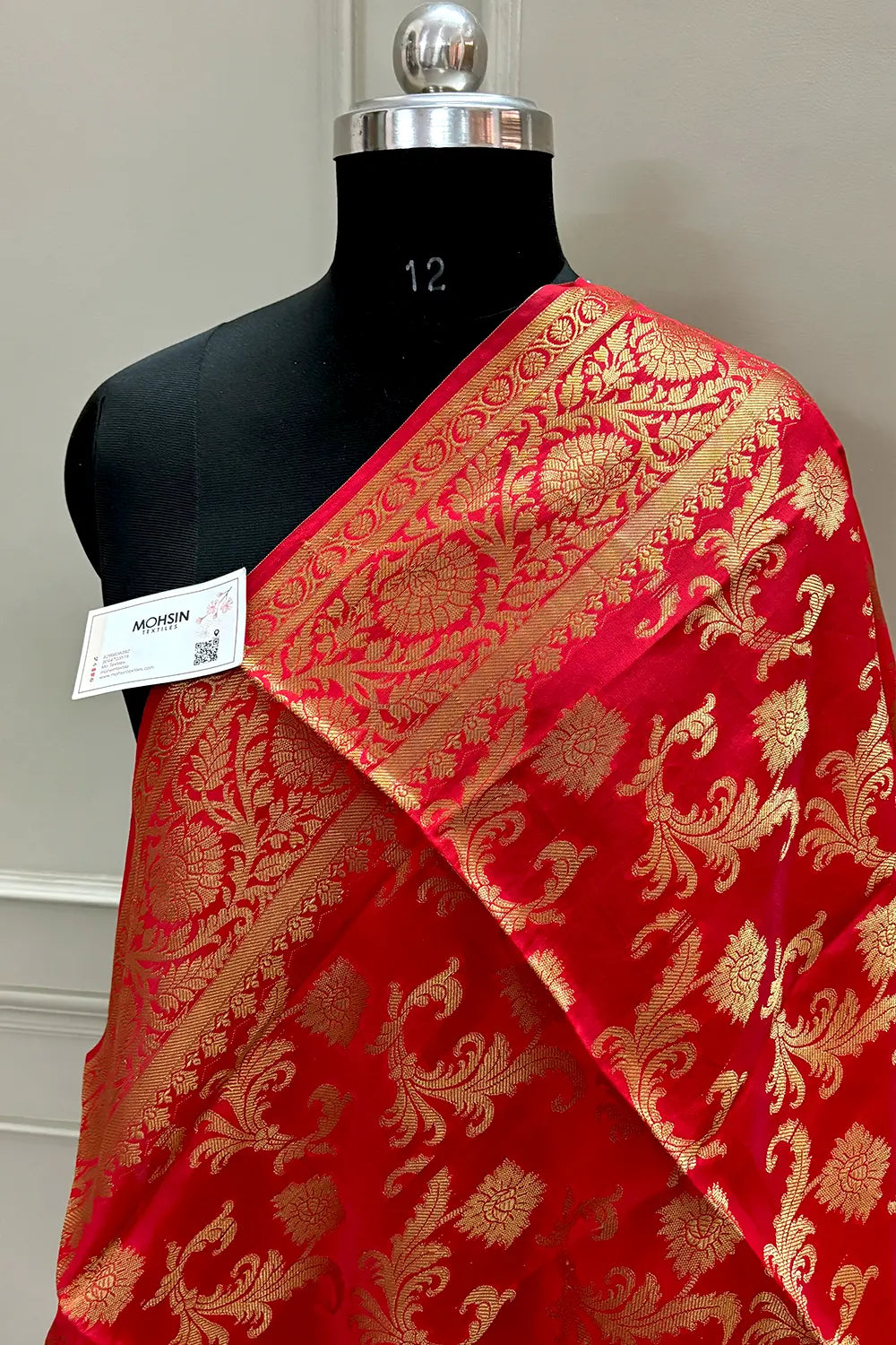 Red Golden Zari Satin Silk Banarasi Dupatta
