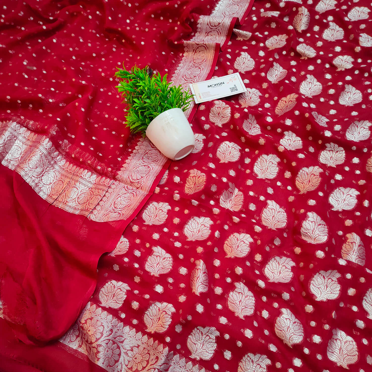 Red Handloom Pure Khaddi Georgette Banarasi Suit