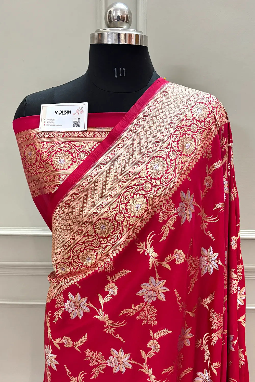 Red Jasmine Jaal Katan Silk Banarasi Saree