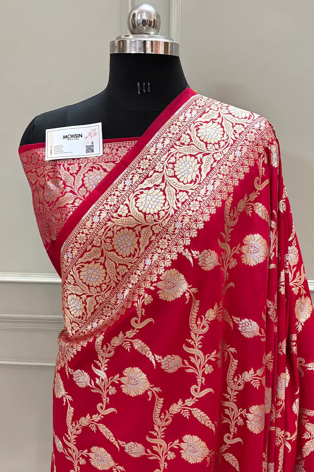 Red Miracle Jaal Katan Silk Banarasi Saree