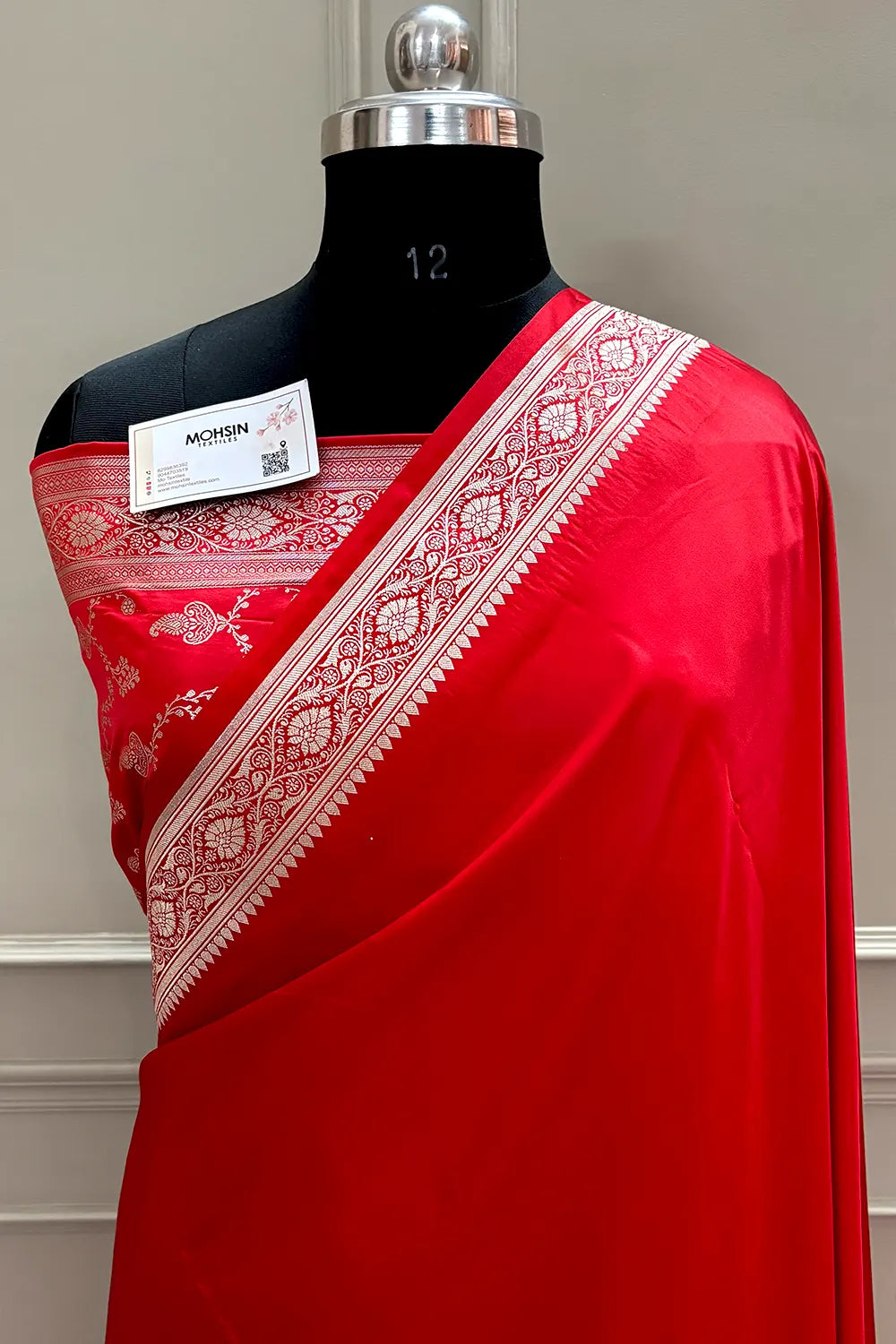 Red Plain Zari Border Katan Silk Banarasi Saree