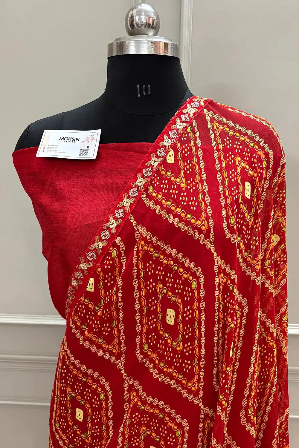 Red Printed Resham Zari Georgette Silk Banarasi Saree