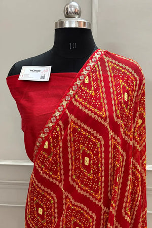 Red Printed Resham Zari Georgette Silk Banarasi Saree