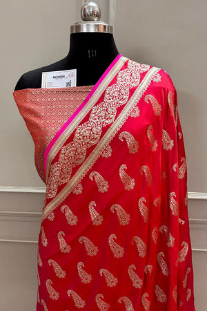 Red Unicorn Buti Katan Silk Banarasi Saree