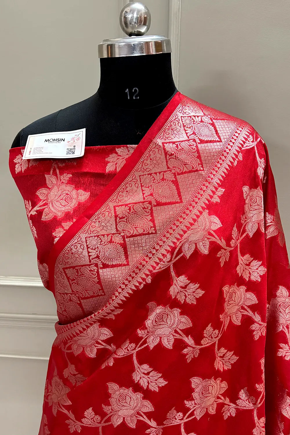 Red Zari Organza Silk Banarasi Saree