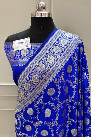Royal Blue Pankhuri Jaal Katan Silk Banarasi Saree