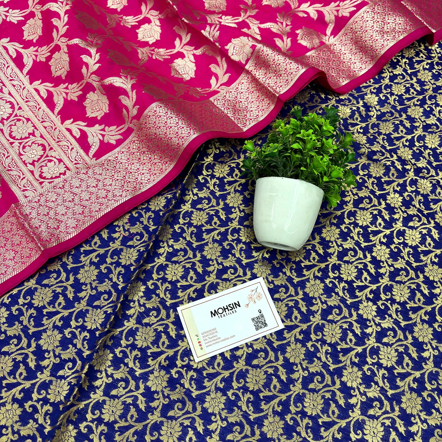 Royal Blue and Pink Golden Zari Katan Silk Banarasi Suit