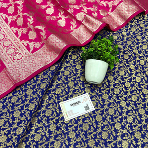 Royal Blue and Pink Golden Zari Katan Silk Banarasi Suit