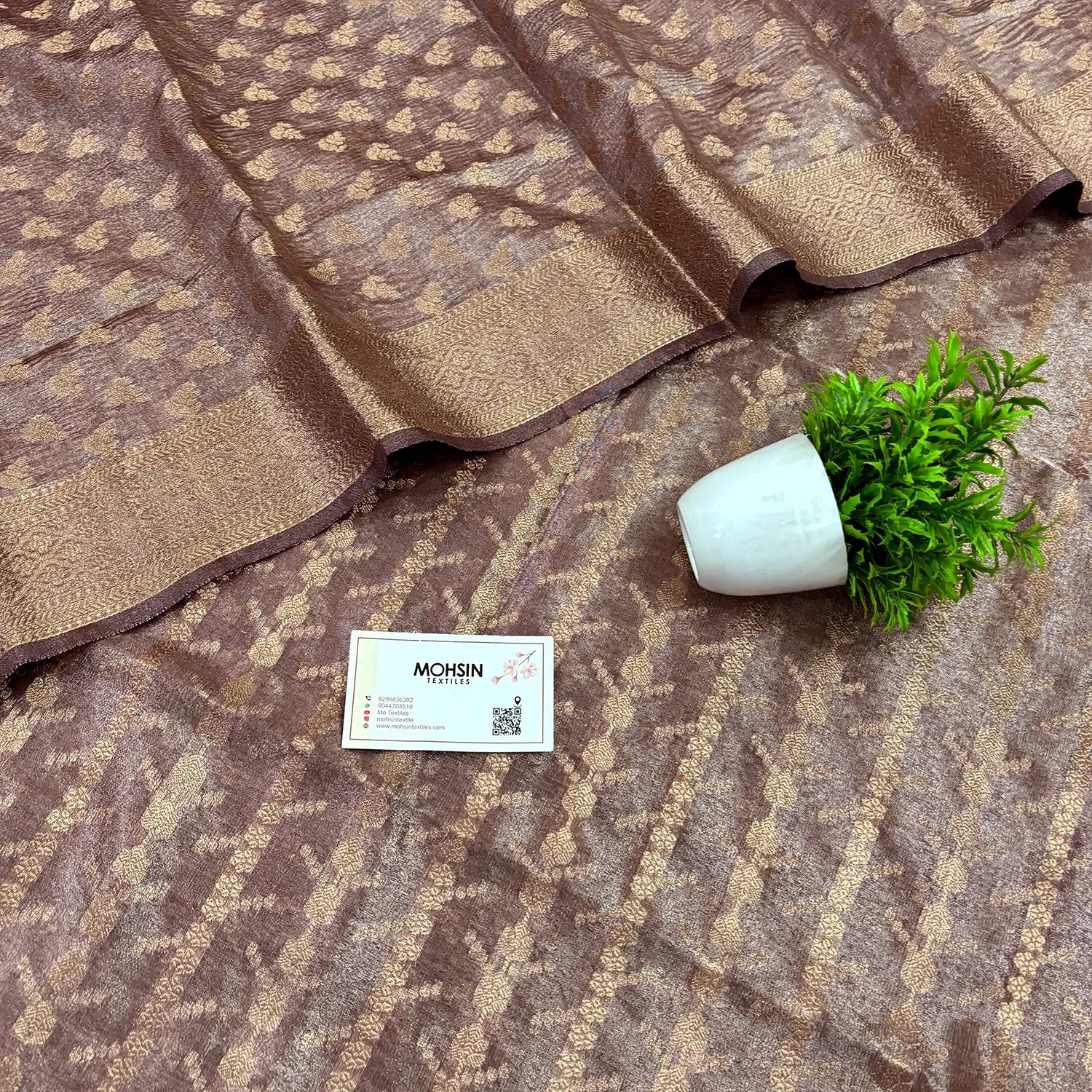 Rust Golden Zari Tissue Silk Banarasi Suit