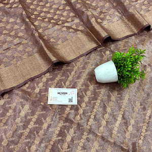 Rust Golden Zari Tissue Silk Banarasi Suit