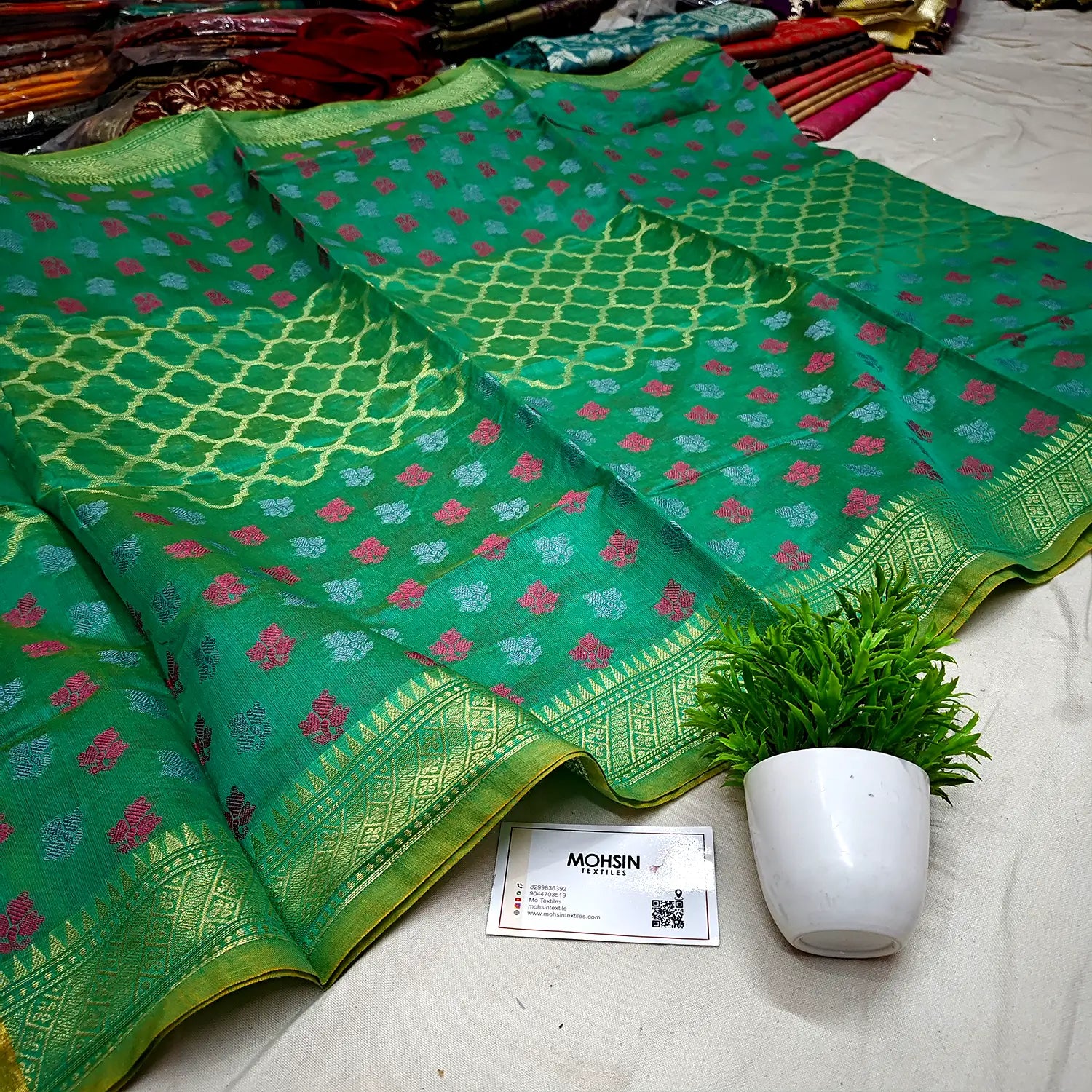 Sea Green Golden Zari Banarasi Silk Dupatta