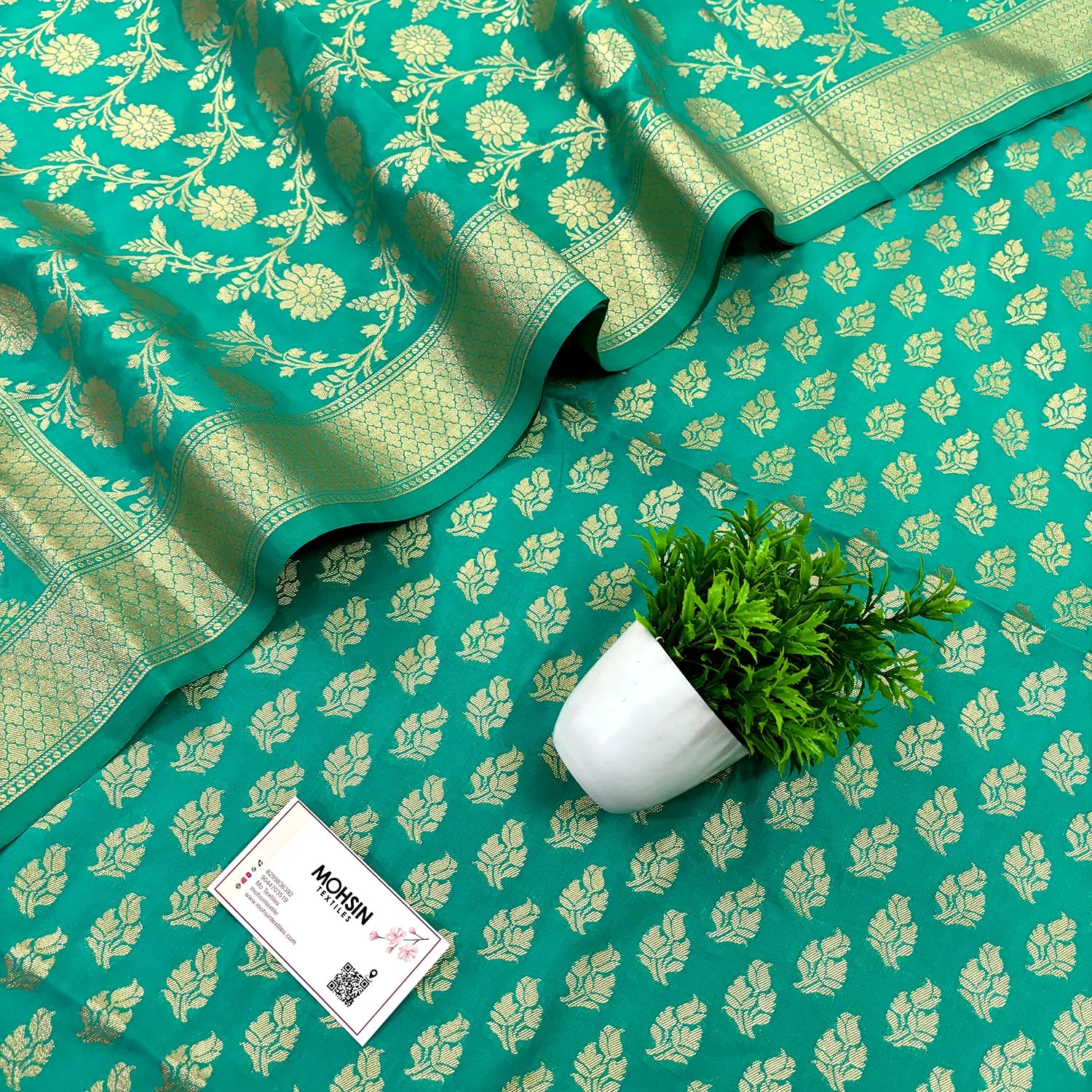 Sea Green Golden Zari Katan Silk Banarasi Suit
