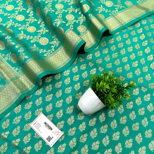 Sea Green Golden Zari Katan Silk Banarasi Suit