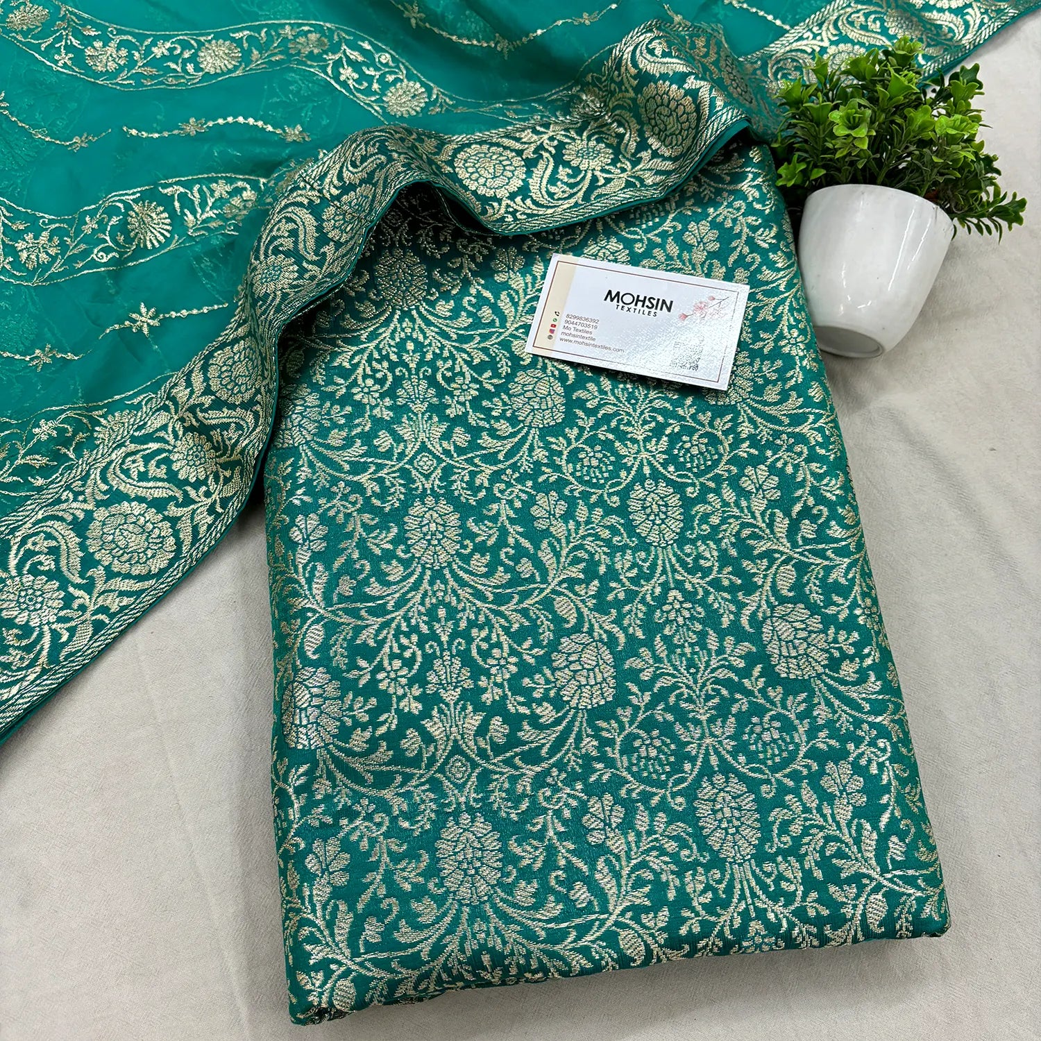 Sea Green Golden Zari Kimkhab Silk Banarasi Gharara