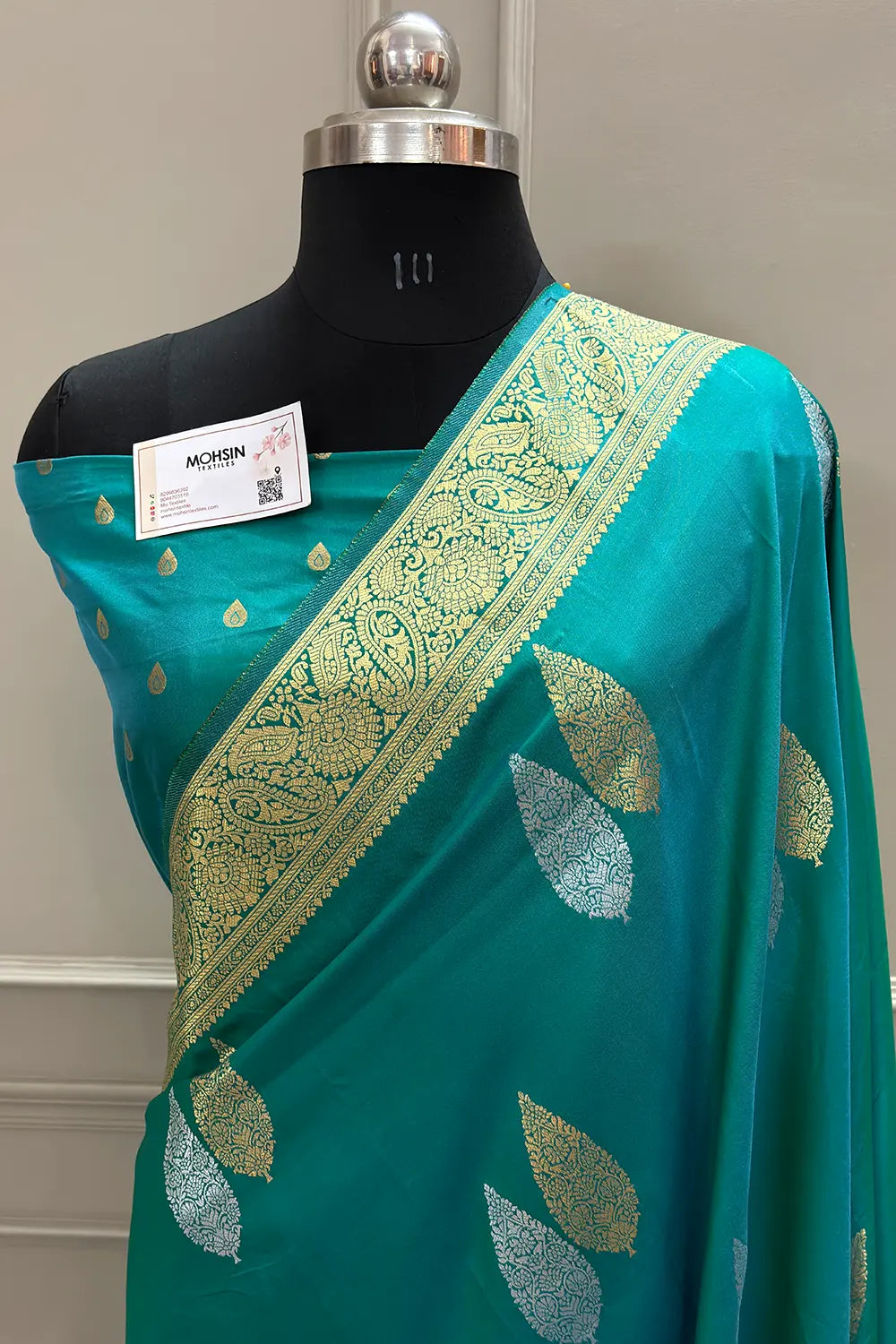 Sea Green Golden Zari Silky Banarasi Saree