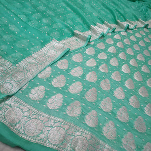 Sea Green Handloom Georgette Silk Banarasi Suit